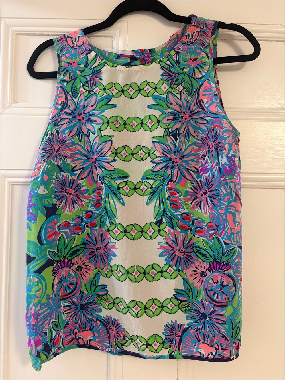 Lilly Pulitzer 100% Silk Neon Floral Blouse in Pink, Aqua & Lime